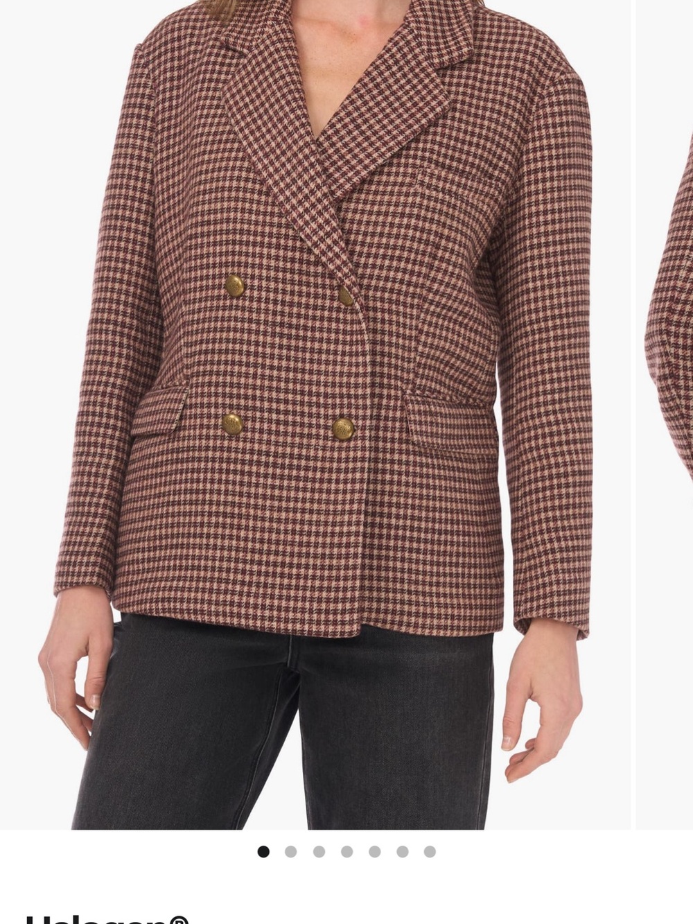 Halogen Womens Double-Breasted Houndstooth Blazer Jacket - Brown